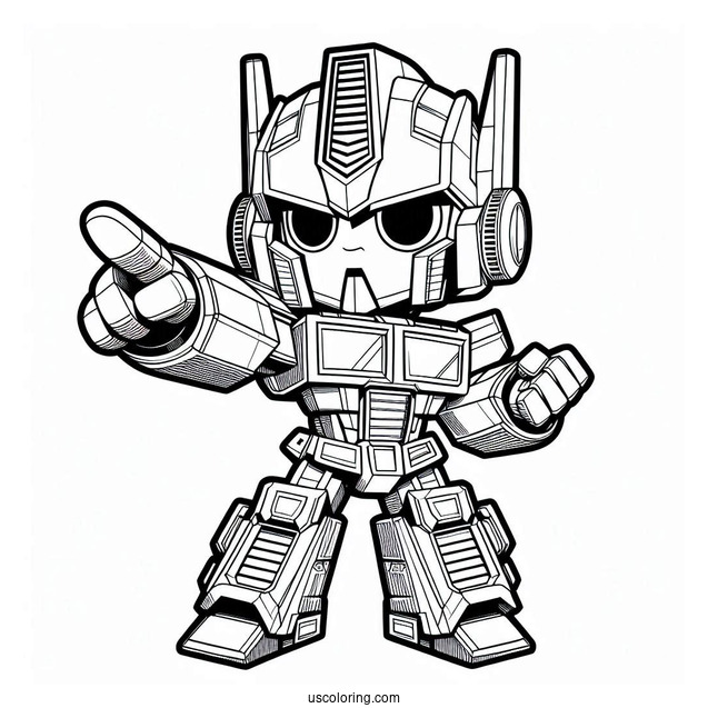 Detailed Chibi Optimus Prime Coloring Page Pointing Finger For Kids