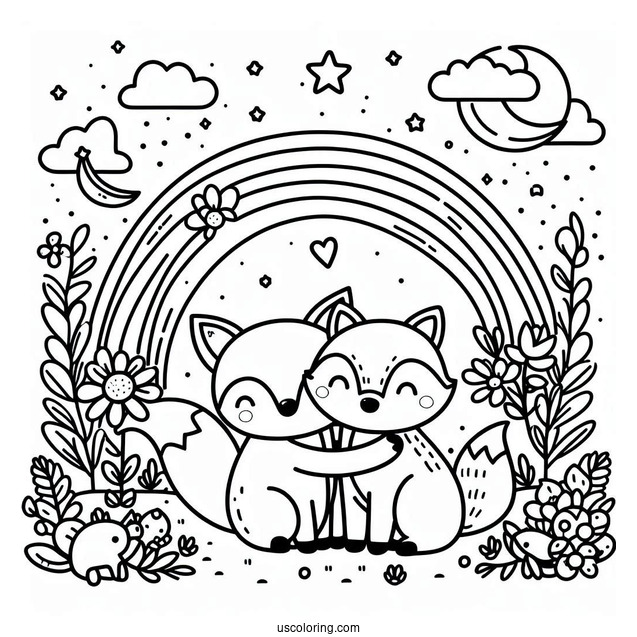 Cute Coloring Page Two Foxes Hugging A Pig