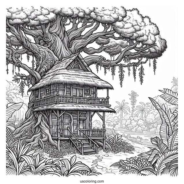 Detailed Tree House In Tarzan Coloring Page