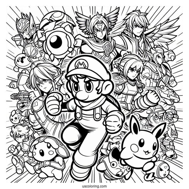 Super Smash Bros Coloring Page Of All Characters
