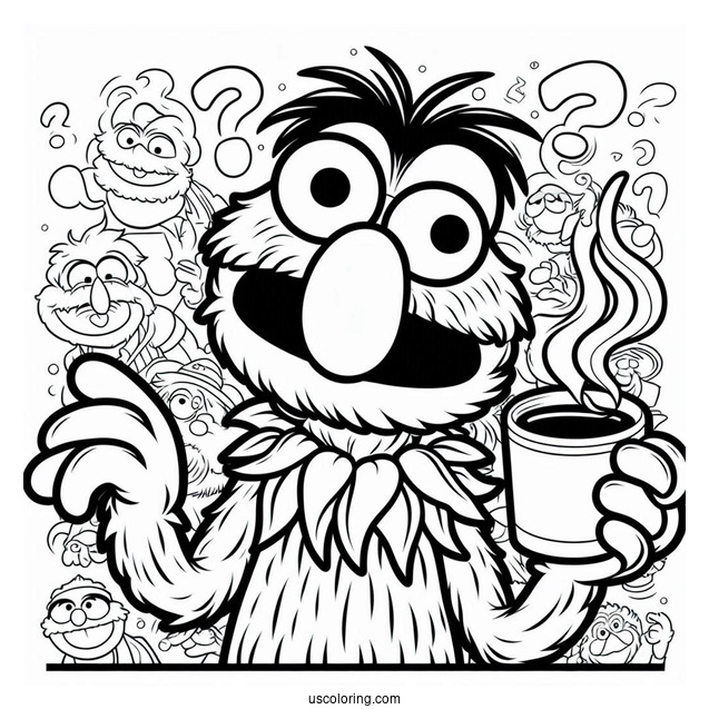 Muppets Coloring Page Of Confused Gonzo Holding Cup Of Coffee
