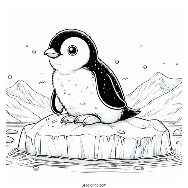 Gentoo Penguin On Ice Berg Coloring Sheet