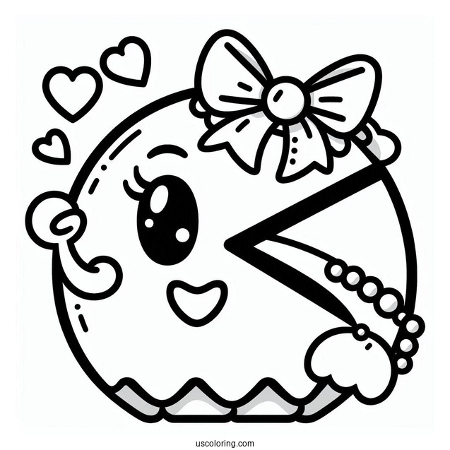 Kawaii Mrs. Pac-Man Coloring Page For Kids