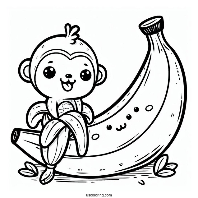 Cartoon Banana Coloring Page With A Monkey Friend