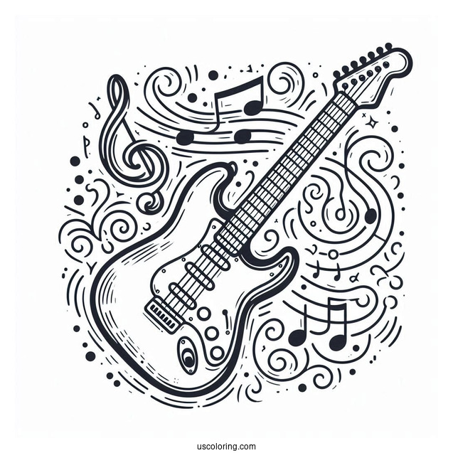 Music Coloring Page Of Electric Guitar Outline