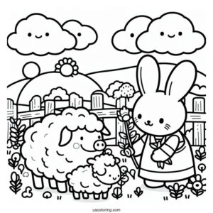 Miffy Coloring Page With Pig And Lamb In A Farm