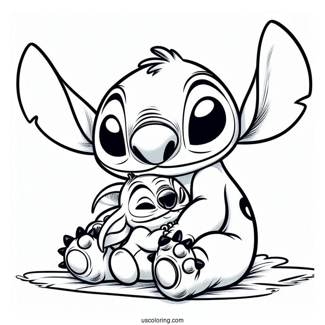 Lilo & Stitch Coloring Page Of Nani Cuddling Stitch