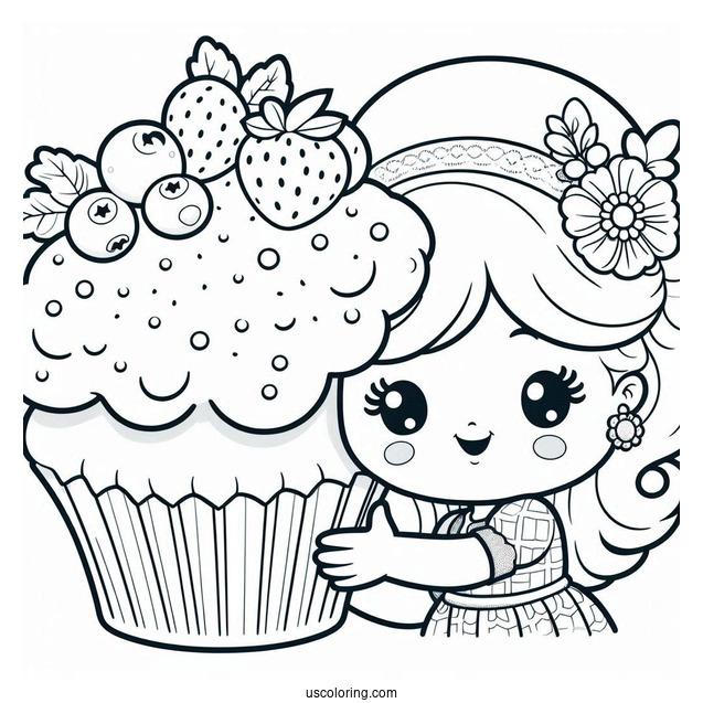 Strawberry Shortcake Coloring Page of Easy Blueberry Muffing Holding Book