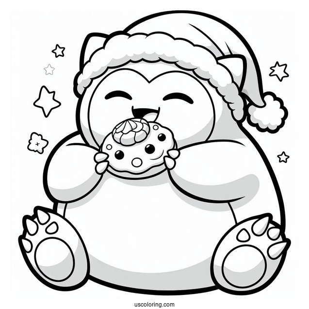 Pokemon Christmas Coloring Page Happy Snorlax Eating Christmas Cookies