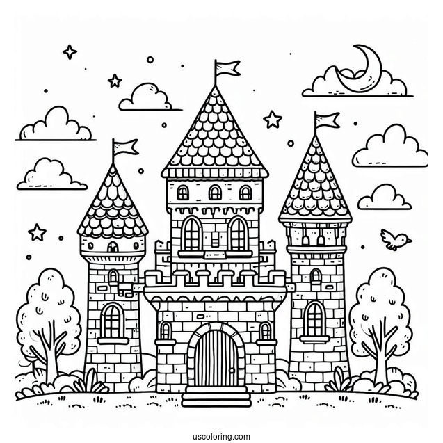 Cute Little Castle Coloring Page For Kids