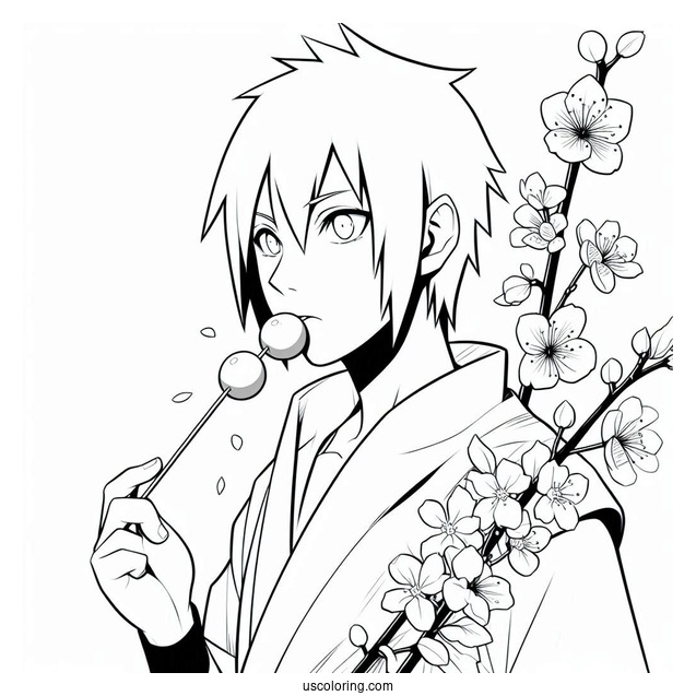 Uchiha Sasuke Coloring Page With Sakura Eating Tricolor Dango
