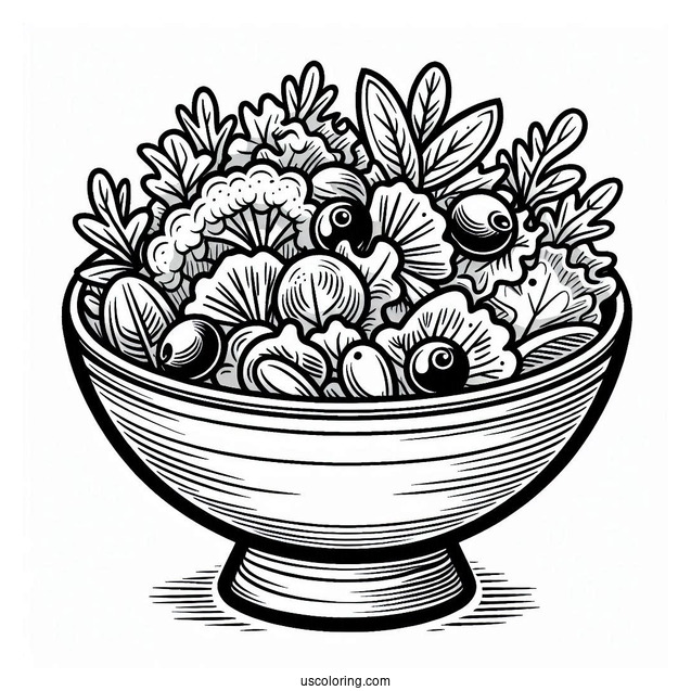 Bowl Of Salad Coloring Sheet