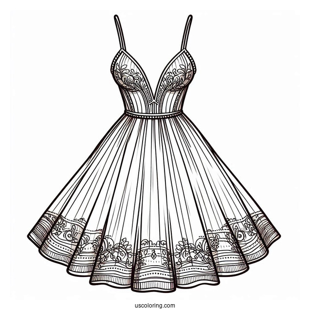 Strappy Plunging Dress Coloring Page With Large Skirt