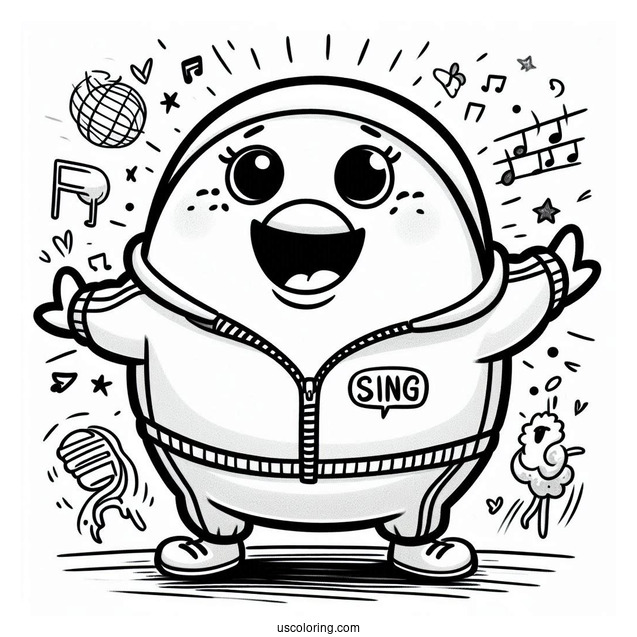 Sing Coloring Page Of Gunter Singing And Dancing In Tracksuit For Kids