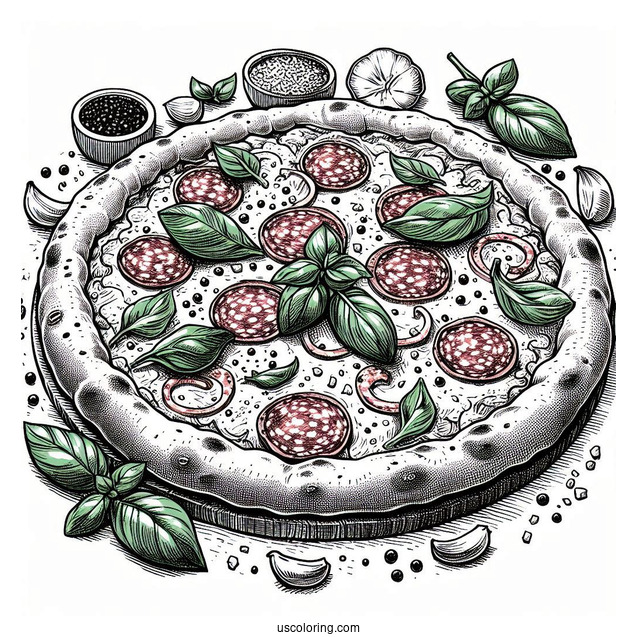 Wood Fired Pizza With Basil And Salami