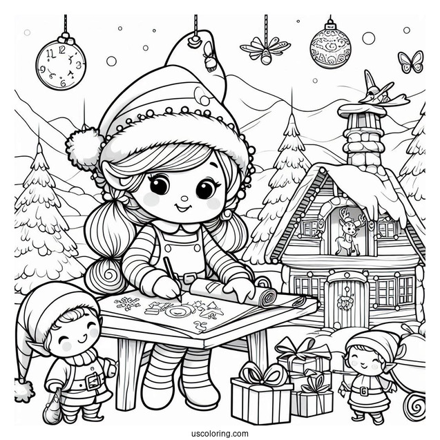 Santa s Elves Working In The North Pole Coloring Page