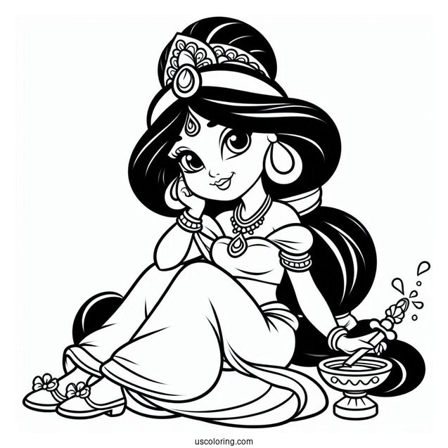 Cute Princess Coloring Page Of Jasmine