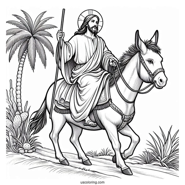 Jesus Coloring Page Riding A Donkey On Palm Sunday