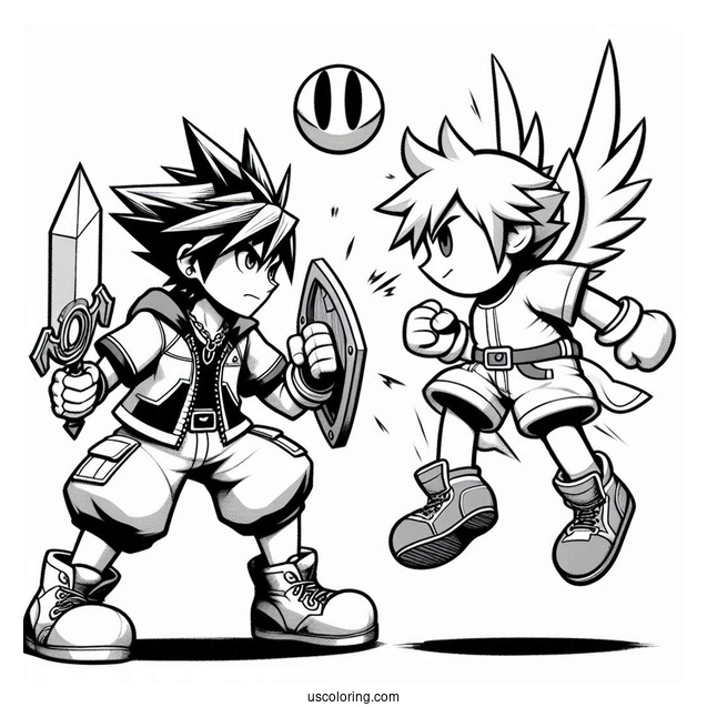 Super Smash Bros Coloring Page Of Sora Vs Little Mac
