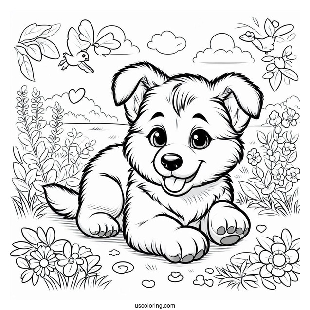 Cute German Shepherd Puppy Playing Outdoors