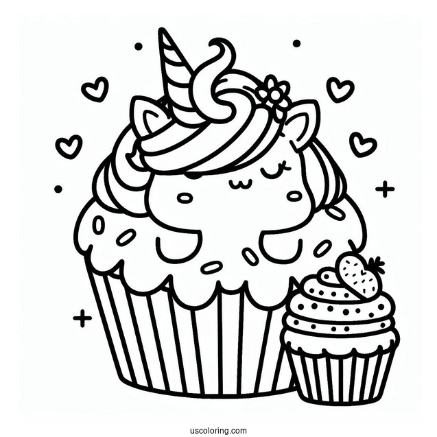 Unicorn Kawaii Cupcake Coloring Picture