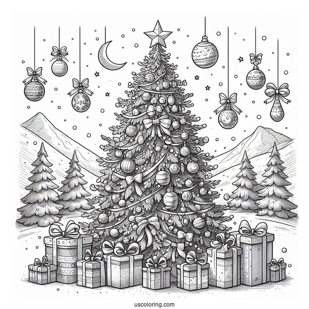 Realistic Christmas Tree With Lots Of Presents