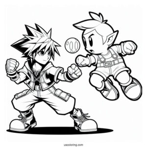 Super Smash Bros Coloring Page Of Sora Vs Little Mac