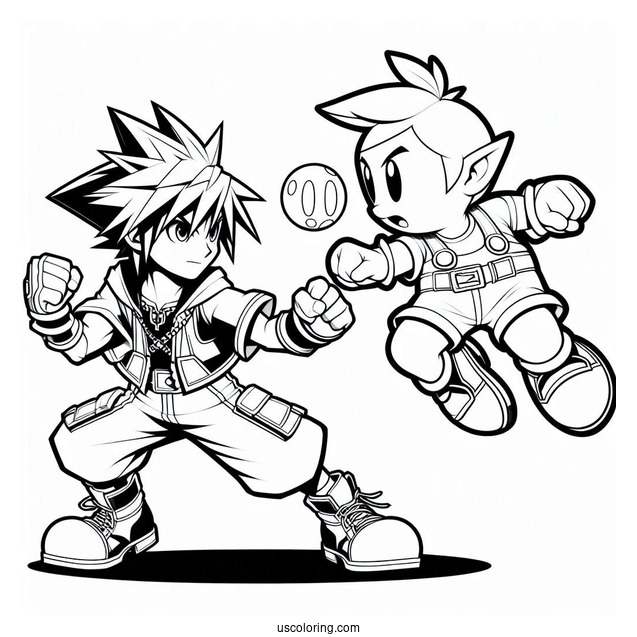 Super Smash Bros Coloring Page Of Sora Vs Little Mac