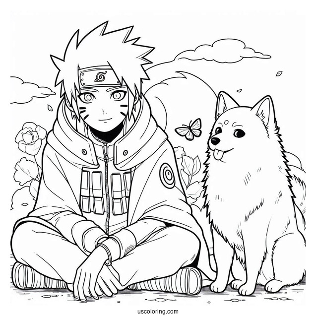 Hatake Kakashi Coloring Page With Pakun And His Dog Pack