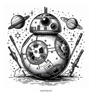 Detailed BB8 Outline Coloring Page