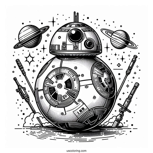 Detailed BB8 Outline Coloring Page