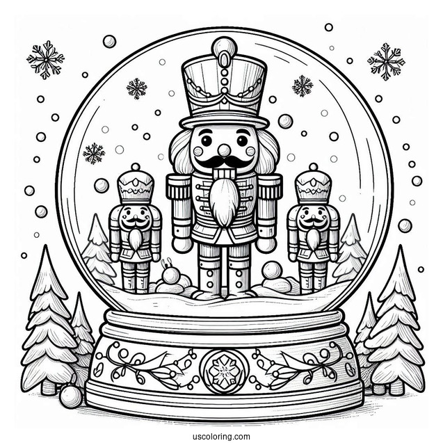 Nutcracker Snow Globe Coloring Page With Snow