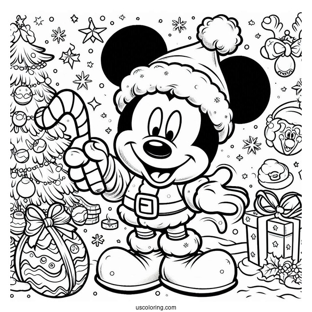 Mickey Mouse Dressed As Santa Coloring Page