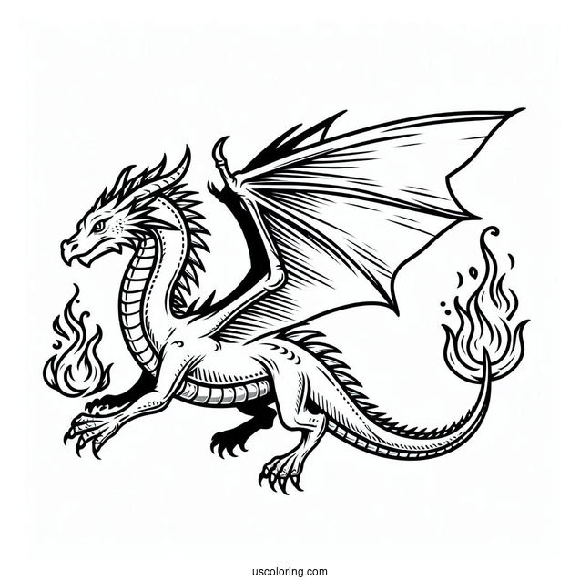 Flying Dragon To Color With Flames