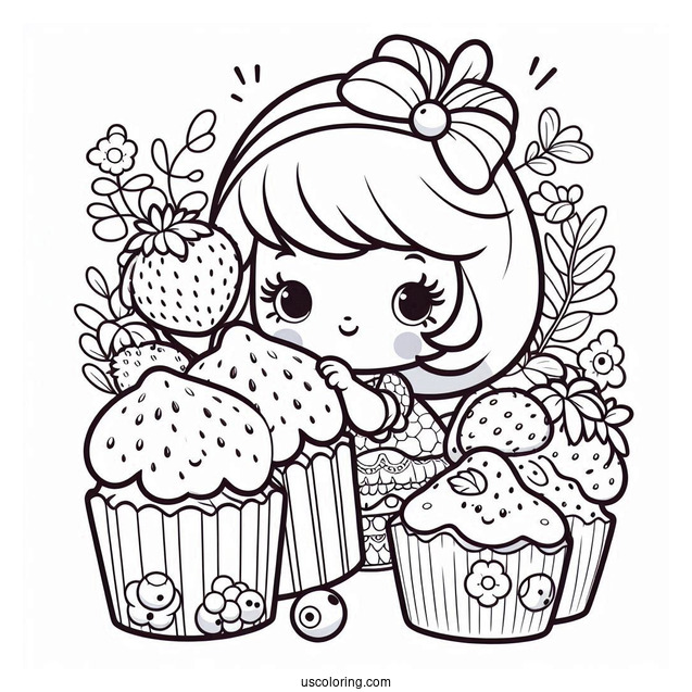 Strawberry Shortcake Coloring Page of Easy Blueberry Muffing Holding Book