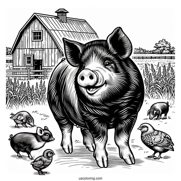 Bentheim Black Pied Pig On Farm