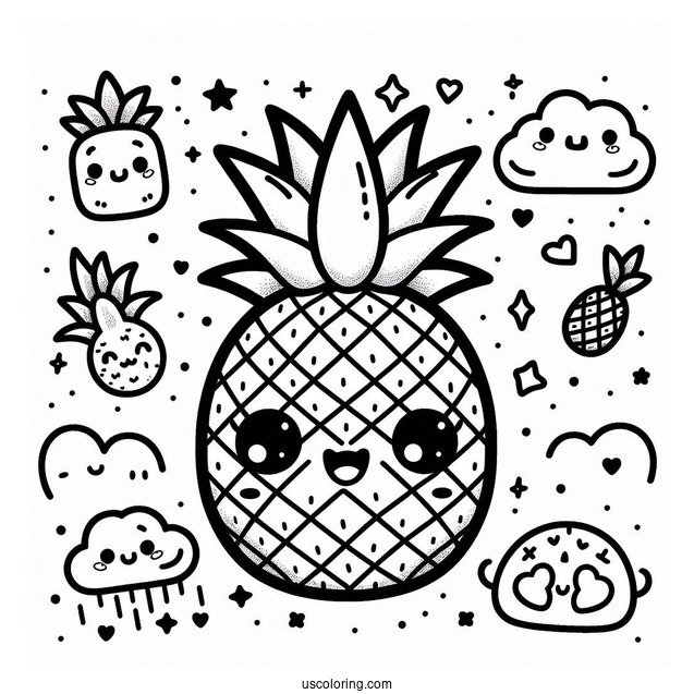 Kawaii Pineapple Coloring Page