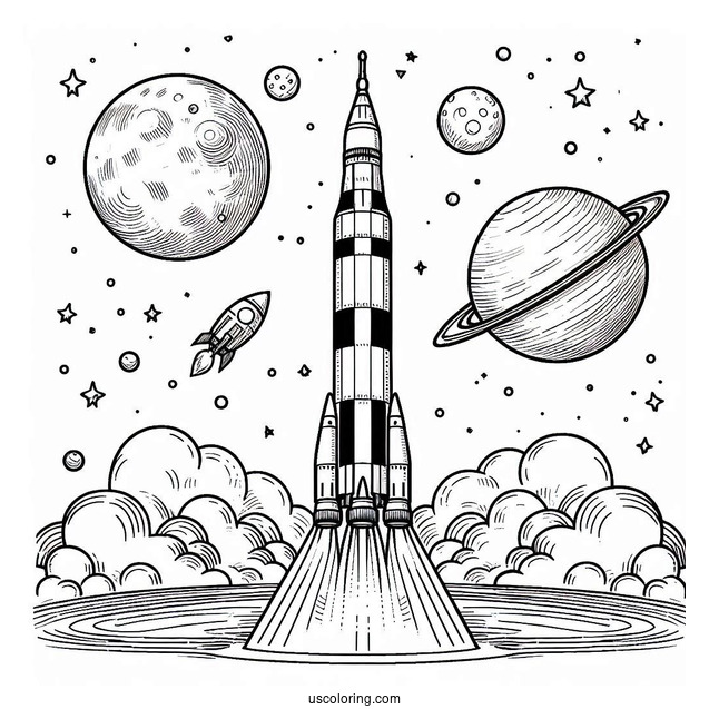 NASA Saturn V Rocket In Space To Color