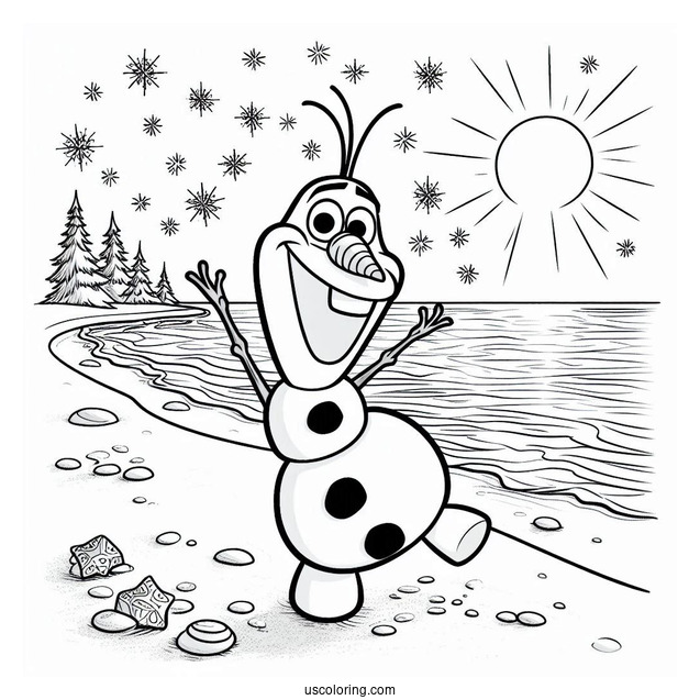 Coloring Page Of Olaf At The Beach