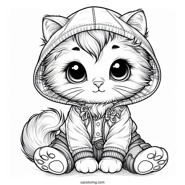 Kitten Wearing Pants And Hooded Jacket
