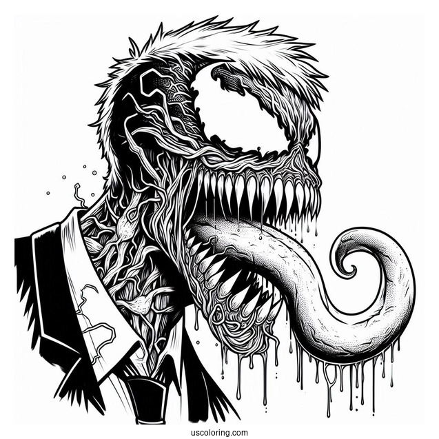 Scary Close Up Of Carnage Coloring Page With Tongue Out