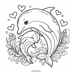 Mother And Baby Dolphin With Love Hearts