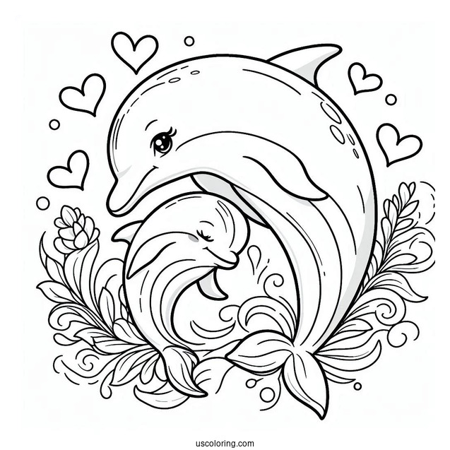 Mother And Baby Dolphin With Love Hearts