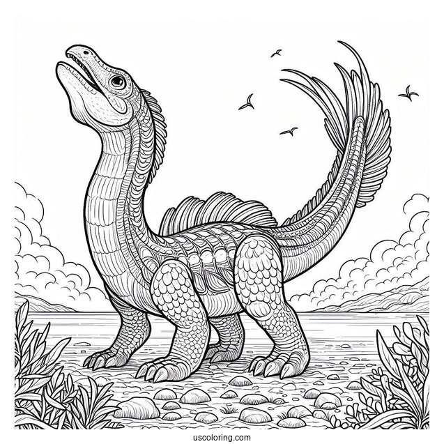 Scaly Spinosaurus Coloring Page Looking Up At The Sky