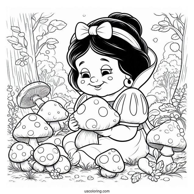 Snow White Coloring Pages Of Bashful Dwarf Surrounded By Mushrooms