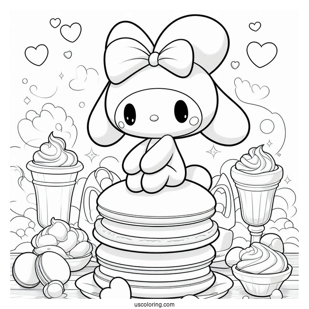 My Melody Coloring Page Sitting On Top Of Macaron