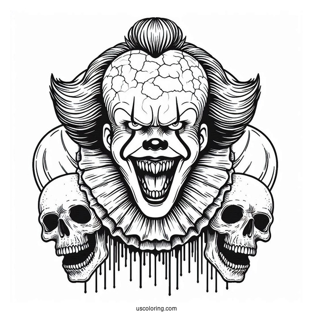 Laughing Pennywise With Skulls In Front Of A Haunted House