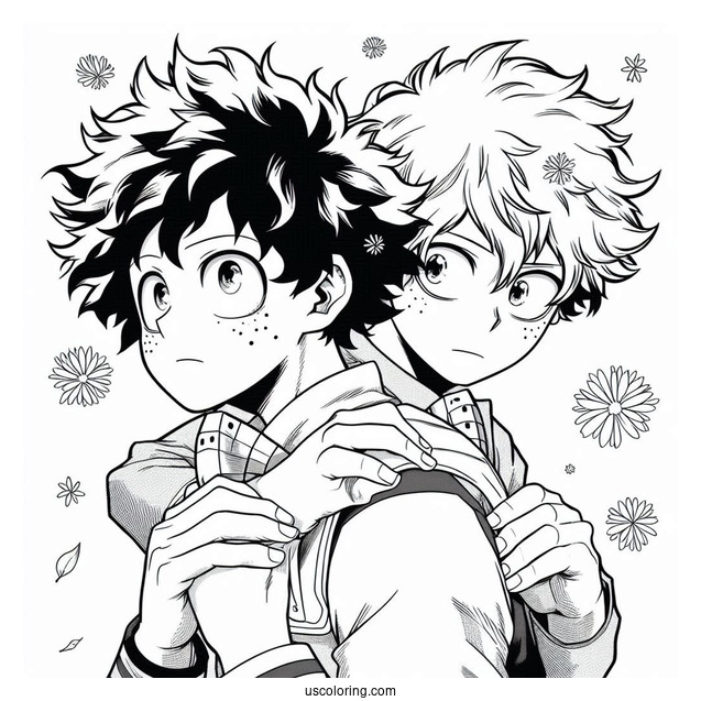 Deku Coloring Page Izuku Midoriya With Shoto Todoroki