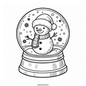 Snow Globe Coloring Page With A Snowman Wearing A Santa Hat