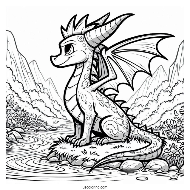 Sypro Coloring Page Detailed Cynder On A River